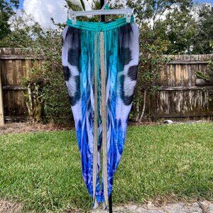 Manish Vaid Designer Beaded Crystal Printed Luxury Resort Harem Pants Size S